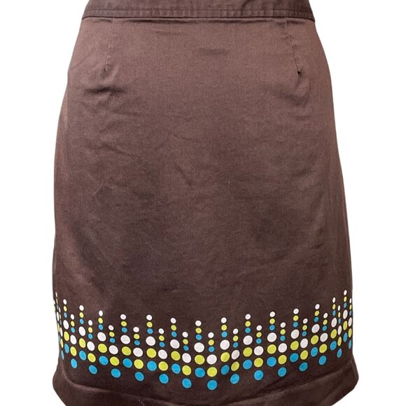 Geoffrey Beene Stretch VTG Brown Skirt Colorful Dot Border Hem Size 8 - Picture 4 of 8
